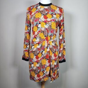 Zara Floral Dress Womens Small Faux Wrap Mini Pleated Statement Piece Modest‎